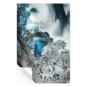 Abstract artwork featuring deep blue, silver, and black tones with intricate textures and fluid movement.