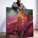 Big pink digital abstract mountain Framed Fabric Wall Art by Jamison Gish
