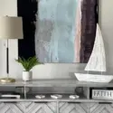 Blue Large Abstract Wall Art Above Grey Console Table