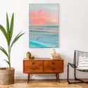 Large Surf landscape in aqua and coral hangs in a minimalistic entryway