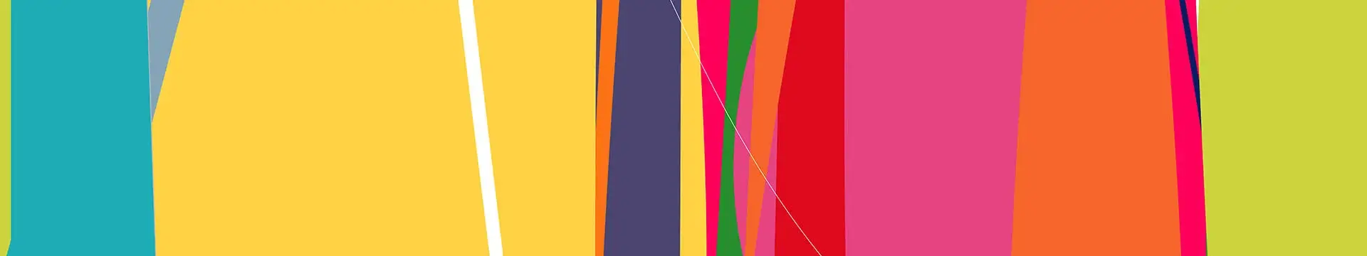 Simple geometric shapes, mostly lines and rectangles in a rainbow of vibrant, bright, bold colors.