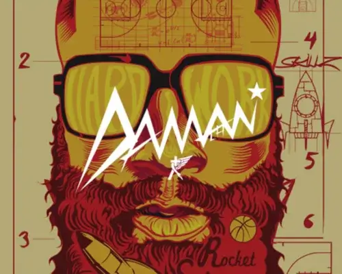James Harden pop art poster with artist Kelley Jackson's signature in white
