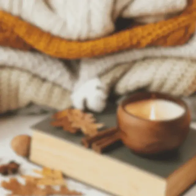 book, cup of coffee, and a blanket