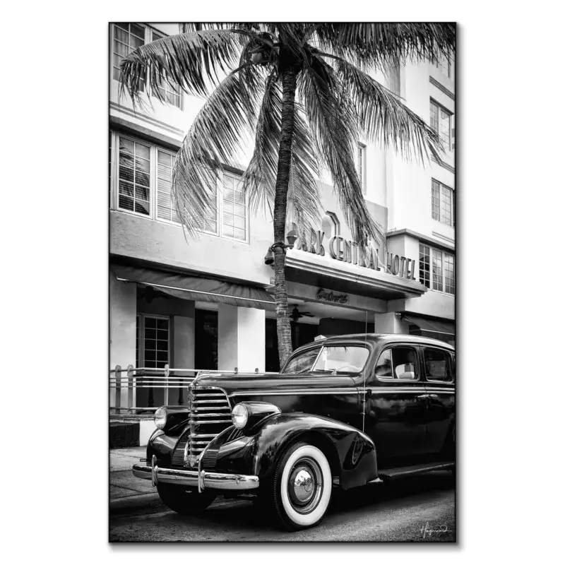 Miami Beach Classic Car Black and White Wall Art by Philippe HUGONNARD