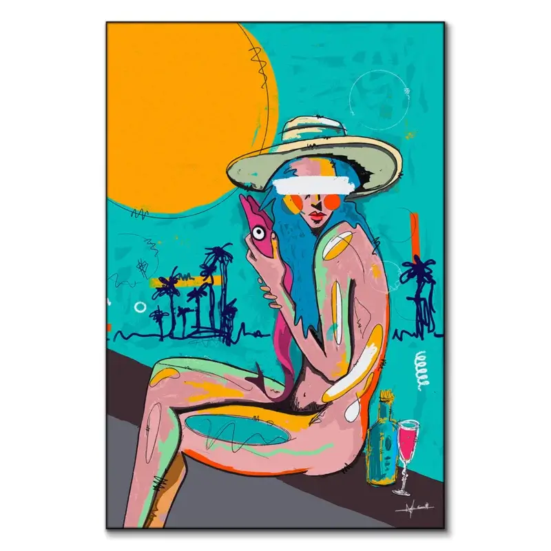 Fishing By The Beach Vibrant Wall Art by Nuwarhol