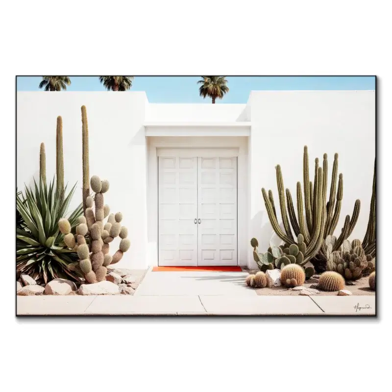 White Mid-Century Modern House Green Wall Art by Philippe HUGONNARD