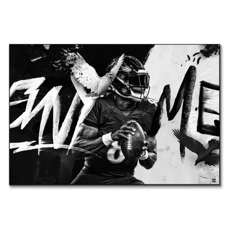 Lamar Jackson Black and White Wall Art by Jay X Clay