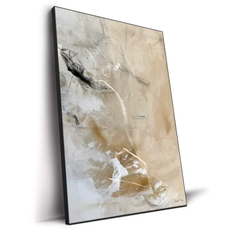 Abstract painting with neutral colors, featuring gentle brushstrokes and subtle textures.