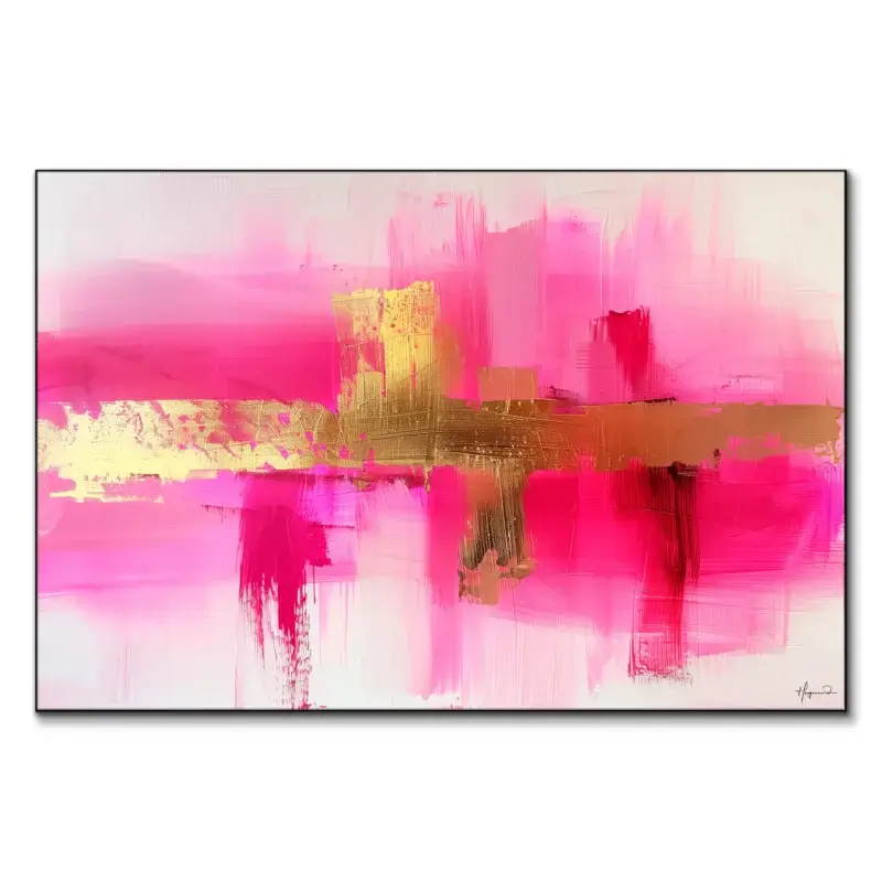 Vibrant pinks with a bold horizontal gold streak in the center, creating a lively visual effect.