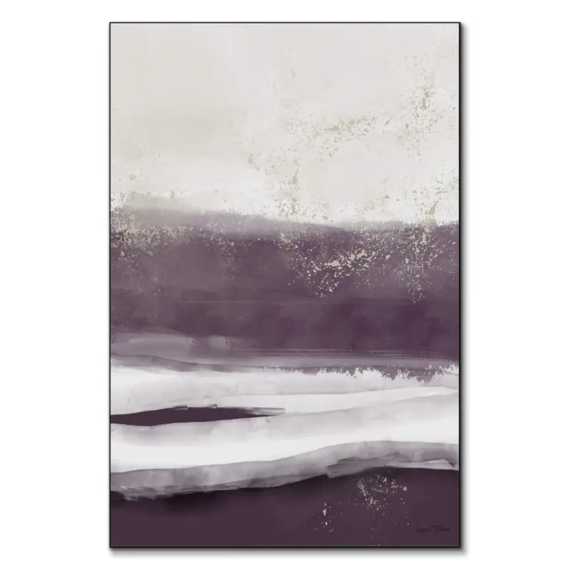 Abstract artwork featuring soft purple, violet, and gray hues, with fluid brushstrokes and a sense of gentle movement.